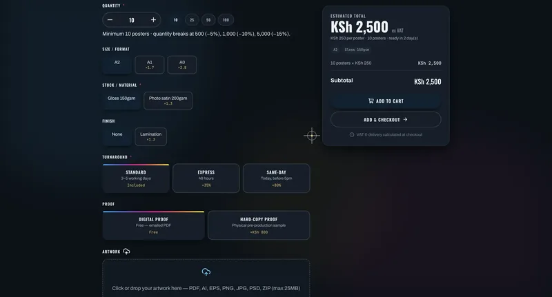 Print Knight job configurator with live pricing, built by Ares